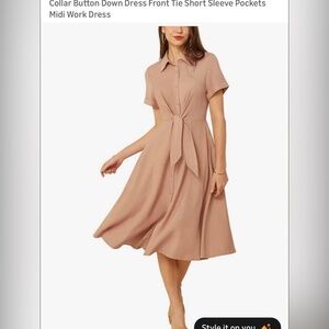 Tie-Front Short Sleeve Linen Midi Dress in Dusty Orange